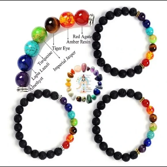 7 Healing Chakra Natural Stone Beaded Bracelet - Picture 7 of 9